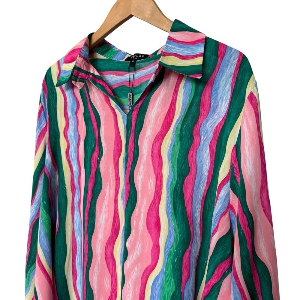 Beulah Women's Multicolor Striped Tunic Dress O/S 3/4 Sleeve Silk Blend Casual